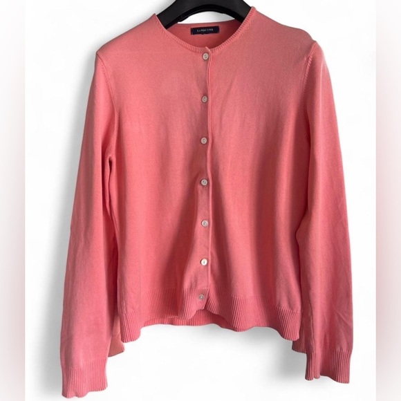 Vintage Lands’ End Pink Cotton Button Preppy Cardigan Cottagecore Sweater Medium - Picture 1 of 12